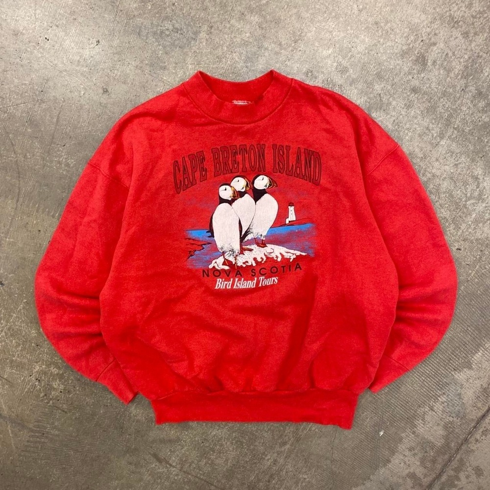 Vintage 90s Puffins Cape Breton Island Nova Scotia Canada Nature Crewneck XL